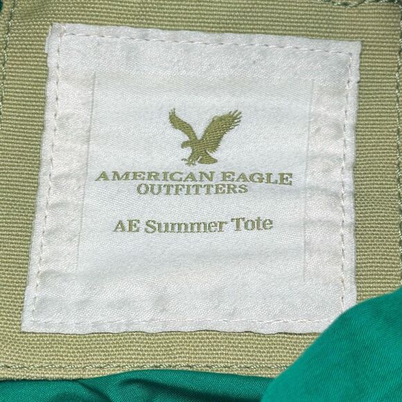 Vintage American Eagle AE Green Summer Tote Zipper Closure Canvas Tan - Picture 7 of 9